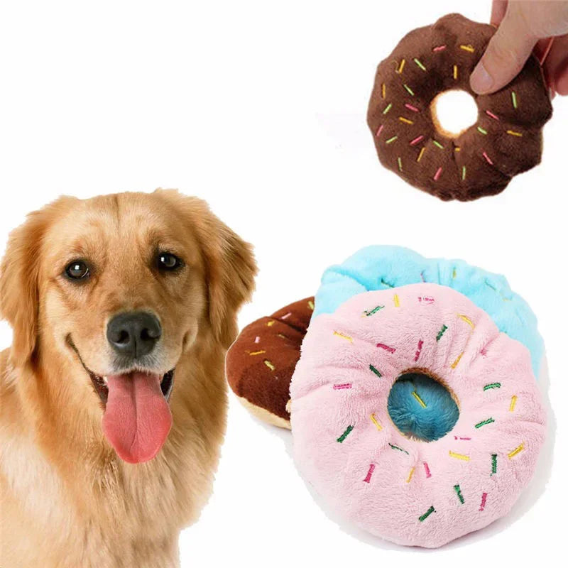Quietschender Donut-Plüsch für Hunde – Kauspielzeug für kleine & mittelgroße Hunde