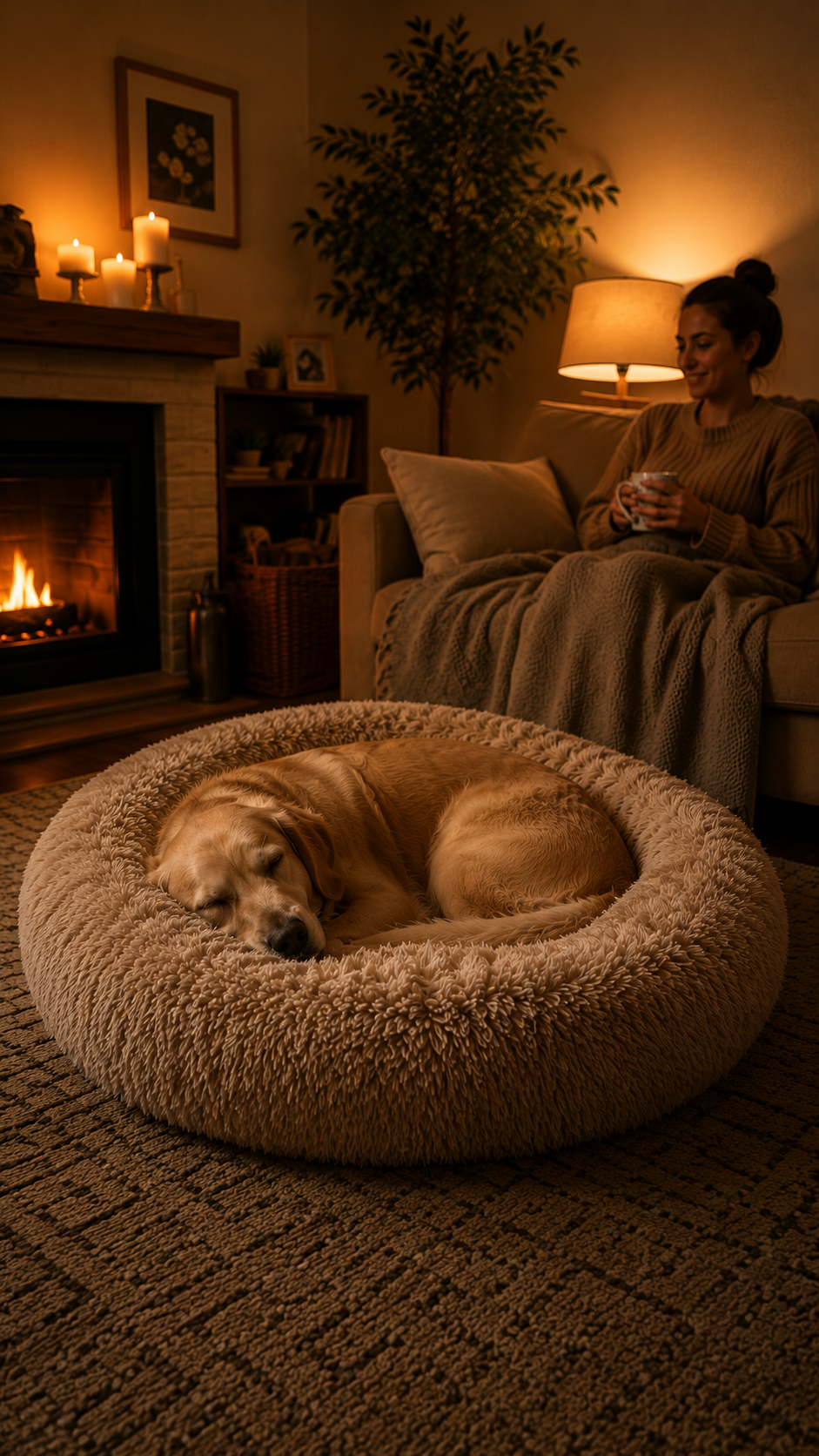 Hund schläft im Donutbett